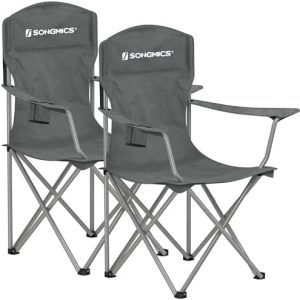 SONGMICS 2 Pack Folding Camping Chairs, Load 330 lb, Cup Holder and High Backrest, Heavy-Duty Structure, for Lawn, Garden, Fishing, Terrace