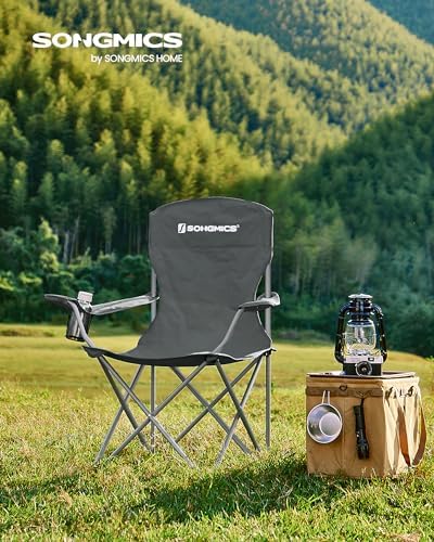 SONGMICS 2 Pack Folding Camping Chairs, Load 330 lb, Cup Holder and High Backrest, Heavy-Duty Structure, for Lawn, Garden, Fishing, Terrace - Image 2