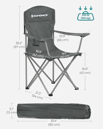SONGMICS 2 Pack Folding Camping Chairs, Load 330 lb, Cup Holder and High Backrest, Heavy-Duty Structure, for Lawn, Garden, Fishing, Terrace - Image 3