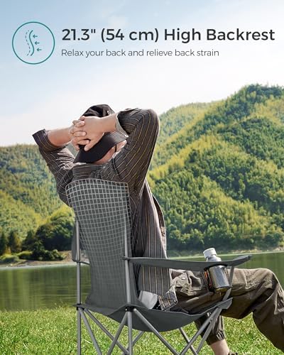 SONGMICS 2 Pack Folding Camping Chairs, Load 330 lb, Cup Holder and High Backrest, Heavy-Duty Structure, for Lawn, Garden, Fishing, Terrace - Image 4