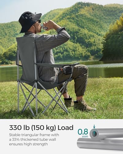 SONGMICS 2 Pack Folding Camping Chairs, Load 330 lb, Cup Holder and High Backrest, Heavy-Duty Structure, for Lawn, Garden, Fishing, Terrace - Image 5